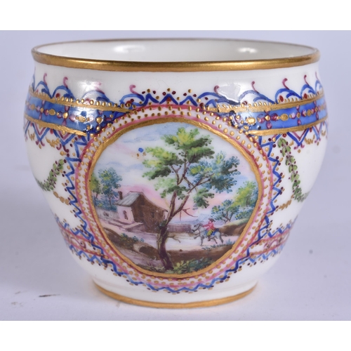 4 - AN ANTIQUE FRENCH SEVRES PORCELAIN BOWL painted with landscapes. 7 cm wide.