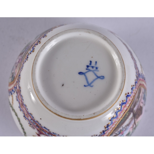 4 - AN ANTIQUE FRENCH SEVRES PORCELAIN BOWL painted with landscapes. 7 cm wide.