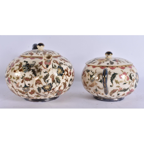 45 - AN UNUSUAL HUNGARIAN ZSOLNAY PECS TEA SERVICE painted with Islamic foliage. Largest 25 cm wide. (qty... 