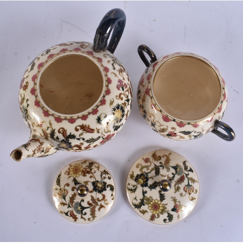 45 - AN UNUSUAL HUNGARIAN ZSOLNAY PECS TEA SERVICE painted with Islamic foliage. Largest 25 cm wide. (qty... 