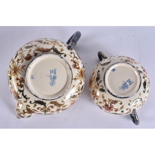 45 - AN UNUSUAL HUNGARIAN ZSOLNAY PECS TEA SERVICE painted with Islamic foliage. Largest 25 cm wide. (qty... 