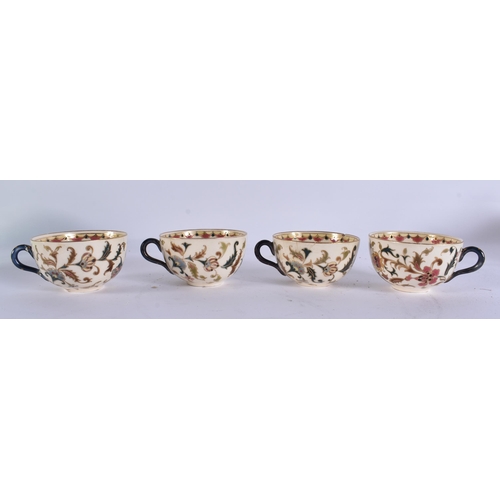 45 - AN UNUSUAL HUNGARIAN ZSOLNAY PECS TEA SERVICE painted with Islamic foliage. Largest 25 cm wide. (qty... 
