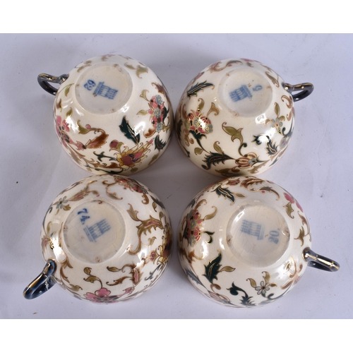 45 - AN UNUSUAL HUNGARIAN ZSOLNAY PECS TEA SERVICE painted with Islamic foliage. Largest 25 cm wide. (qty... 