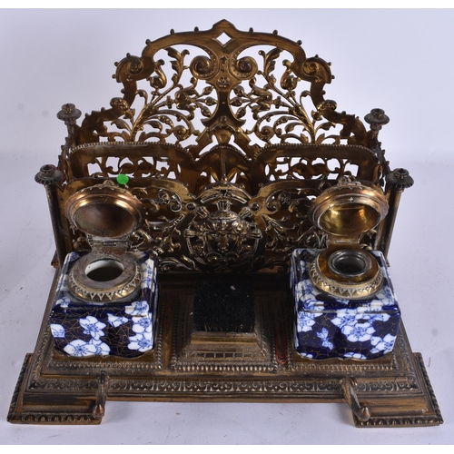 48 - A LATE VICTORIAN COALPORT CERAMIC BRONZE DESK STAND. 28 cm x 22 cm x 22 cm.