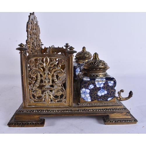 48 - A LATE VICTORIAN COALPORT CERAMIC BRONZE DESK STAND. 28 cm x 22 cm x 22 cm.