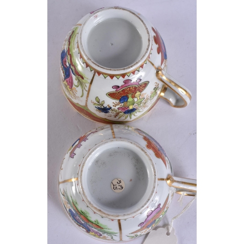 57 - TWO EARLY 19TH CENTURY CHAMBERLAINS WORCESTER CUPS AND SAUCER painted with Dragons in Compartments. ... 