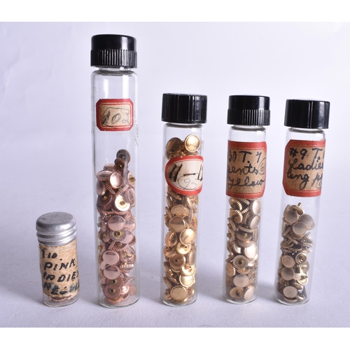 18 Glass Vials of Watch Buttons. (qty)