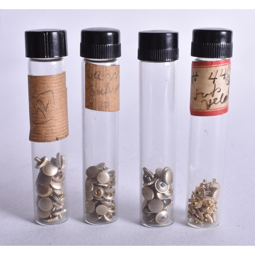 18 Glass Vials of Watch Buttons. (qty)