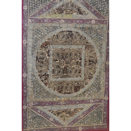 A Rajasthani fine metal thread and embroidered textile panel 135 x 85cm