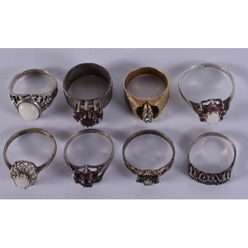 Eight Sterling Silver Mid Century Rings inc. Opal, Garnet, Paste ...