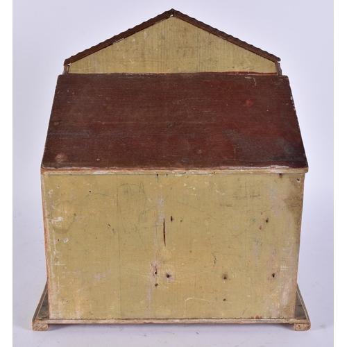 111 - AN UNUSUAL ANTIQUE FOLK ART PAINTED WOOD HORSE STABLES with horses and cart. 40 cm x 25 cm.