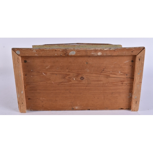 111 - AN UNUSUAL ANTIQUE FOLK ART PAINTED WOOD HORSE STABLES with horses and cart. 40 cm x 25 cm.