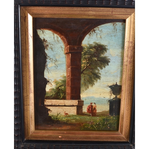 113 - Italian School (19th Century) Grand Tour, 4 x Oil on boards, ebonised frames. 30 cm x 22 cm. (4)