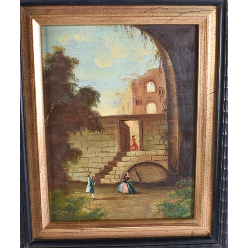113 - Italian School (19th Century) Grand Tour, 4 x Oil on boards, ebonised frames. 30 cm x 22 cm. (4)