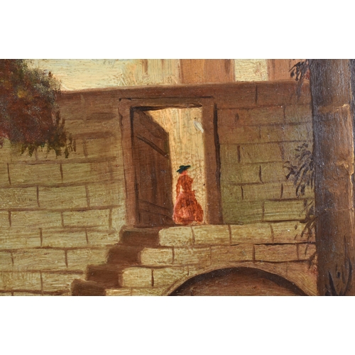 113 - Italian School (19th Century) Grand Tour, 4 x Oil on boards, ebonised frames. 30 cm x 22 cm. (4)