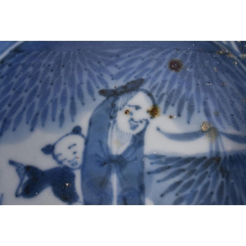 115 - AN 18TH CENTURY JAPANESE EDO PERIOD BLUE AND WHITE PORCELAIN BOWL painted with figures. 14 cm wide.