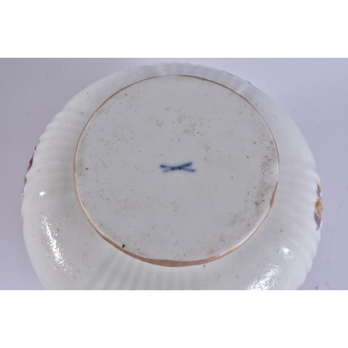 117 - AN 18TH CENTURY GERMAN PORCELAIN POT POURRI AND COVER painted with flowers. 14 cm x 9 cm.