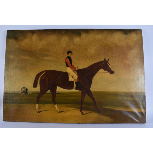 118 - American School (19th Century) Folk Art, Oil on canvas, Race horse. 92 cm x 60 cm. Provenance: Ameri... 