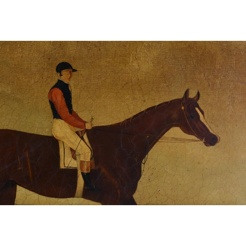 118 - American School (19th Century) Folk Art, Oil on canvas, Race horse. 92 cm x 60 cm. Provenance: Ameri... 