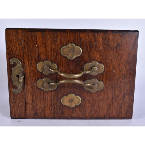 124 - AN 18TH/19TH CENTURY CHINESE CARVED HUANGHUALI WOOD TRAVELLING VANITY CASE with mirror and removable... 