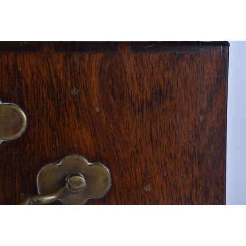 124 - AN 18TH/19TH CENTURY CHINESE CARVED HUANGHUALI WOOD TRAVELLING VANITY CASE with mirror and removable... 