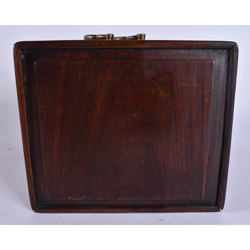 124 - AN 18TH/19TH CENTURY CHINESE CARVED HUANGHUALI WOOD TRAVELLING VANITY CASE with mirror and removable... 