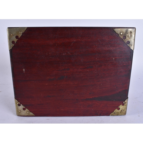 125 - A CHINESE QING DYNASTY CARVED WOOD TRAVELLING BOX possibly Huanghuali, with single drawer. 21 cm x 1... 