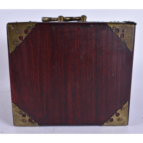 125 - A CHINESE QING DYNASTY CARVED WOOD TRAVELLING BOX possibly Huanghuali, with single drawer. 21 cm x 1... 