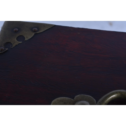 125 - A CHINESE QING DYNASTY CARVED WOOD TRAVELLING BOX possibly Huanghuali, with single drawer. 21 cm x 1... 