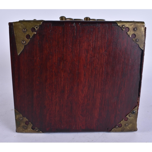 125 - A CHINESE QING DYNASTY CARVED WOOD TRAVELLING BOX possibly Huanghuali, with single drawer. 21 cm x 1... 