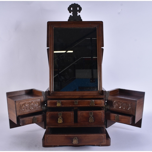 128 - A LARGE 19TH CENTURY CHINESE CARVED HARDWOOD VANITY CASE Qing. 38 cm x 28 cm x 22 cm.
