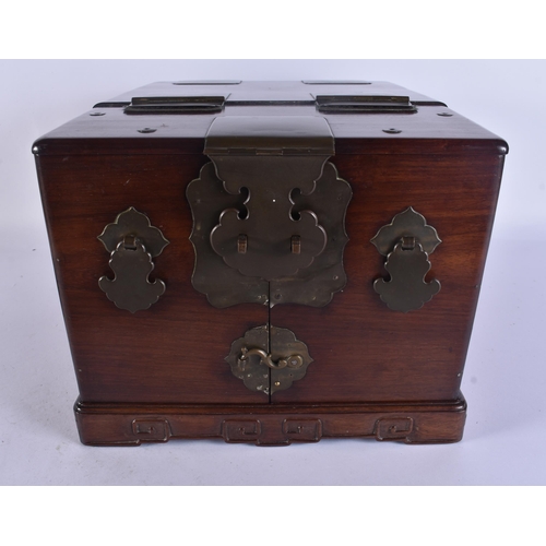 128 - A LARGE 19TH CENTURY CHINESE CARVED HARDWOOD VANITY CASE Qing. 38 cm x 28 cm x 22 cm.