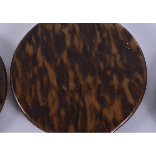 13 - THREE VINTAGE FAUX TORTOISESHELL VANITY MIRRORS. 34 cm long. (3)