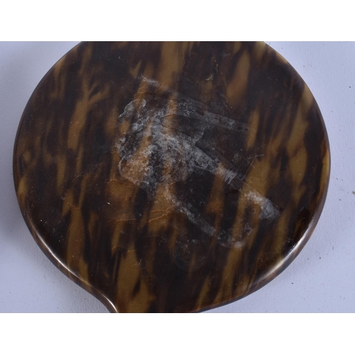 13 - THREE VINTAGE FAUX TORTOISESHELL VANITY MIRRORS. 34 cm long. (3)