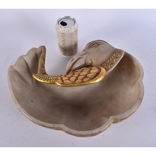 140 - A FINE AND RARE LARGE 19TH CENTURY INDIAN RAJASTHANI ENAMELLED BOWL formed as a bird. 34 cm x 25 cm.