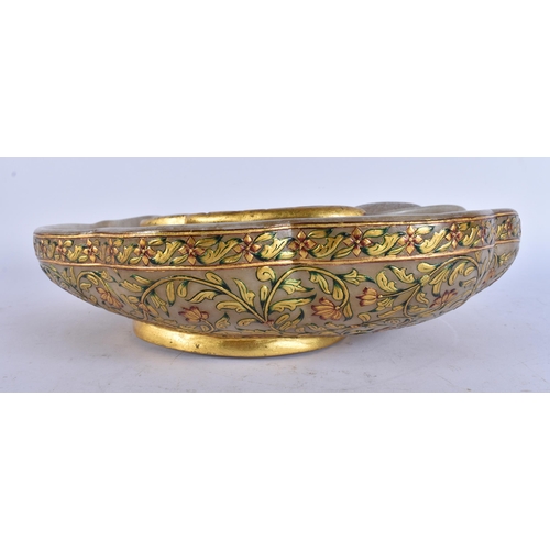 140 - A FINE AND RARE LARGE 19TH CENTURY INDIAN RAJASTHANI ENAMELLED BOWL formed as a bird. 34 cm x 25 cm.