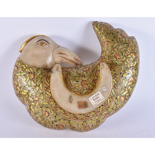 140 - A FINE AND RARE LARGE 19TH CENTURY INDIAN RAJASTHANI ENAMELLED BOWL formed as a bird. 34 cm x 25 cm.