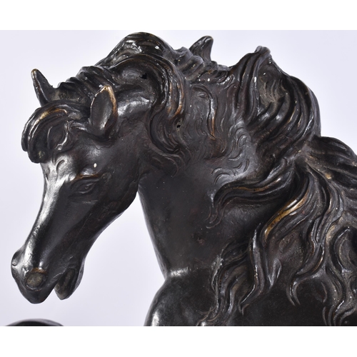 160F - A LARGE 19TH CENTURY EUROPEAN GRAND TOUR BRONZE FIGURE OF A HORSE modelled rearing upon a rectangula... 