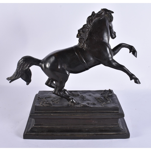 160F - A LARGE 19TH CENTURY EUROPEAN GRAND TOUR BRONZE FIGURE OF A HORSE modelled rearing upon a rectangula... 