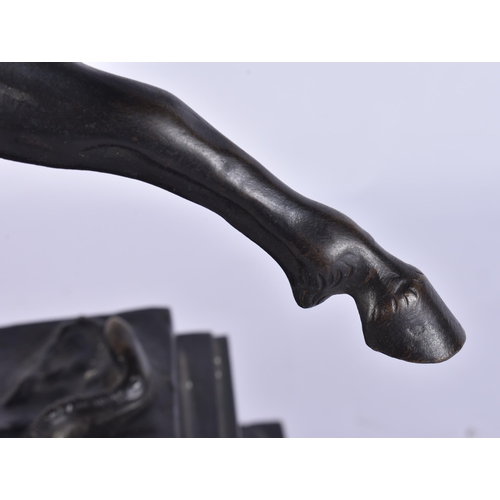 160F - A LARGE 19TH CENTURY EUROPEAN GRAND TOUR BRONZE FIGURE OF A HORSE modelled rearing upon a rectangula... 