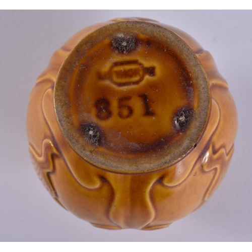 17 - A LINTHORPE POTTERY VASE decorated with foliage. 7.5 cm x 6.5 cm.