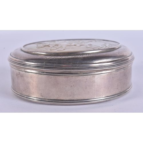 172 - AN 18TH CENTURY CONTINENTAL SILVER AND MOTHER OF PEARL SNUFF BOX AND COVER decorated with figures on... 