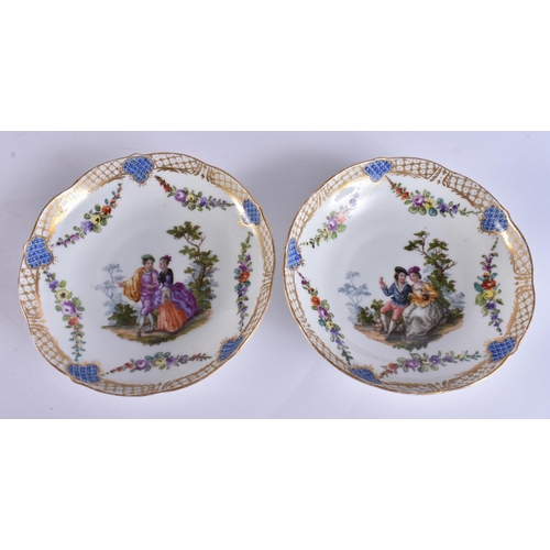 180D - AN ANTIQUE GERMAN MEISSEN PORCELAIN TETE A TETE TEASET ON TRAY painted with figures within landscape... 