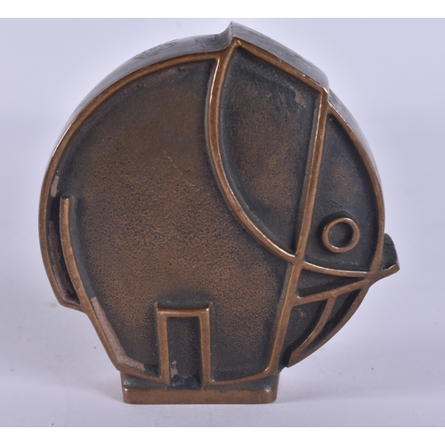 184 - AN UNUSUAL ART DECO BRONZE ELEPHANT PAPERWEIGHT. 8 cm x 6.5 cm.