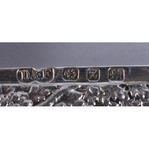 197 - AN ANTIQUE SILVER REPOUSSE MUSICIAN CARD CASE. 73 grams. 10.5 cm x 7.5 cm.