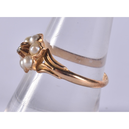 199 - AN 18CT GOLD PEARL AND DIAMOND RING. 2.4 grams.