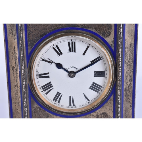 200C - AN ART DECO FRENCH SILVER AND ENAMEL CLOCK. 397 grams overall. 14 cm x 8 cm.