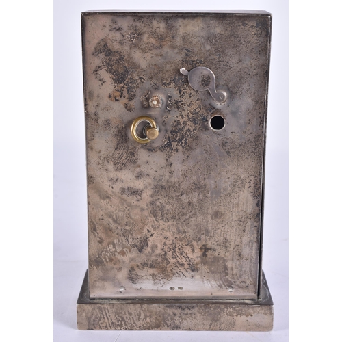 200C - AN ART DECO FRENCH SILVER AND ENAMEL CLOCK. 397 grams overall. 14 cm x 8 cm.