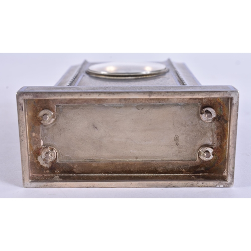 200C - AN ART DECO FRENCH SILVER AND ENAMEL CLOCK. 397 grams overall. 14 cm x 8 cm.