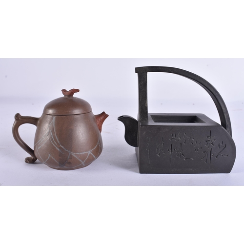 200F - TWO CHINESE YIXING POTTERY TEAPOTS AND COVERS together with a Peking glass bangle. (3)